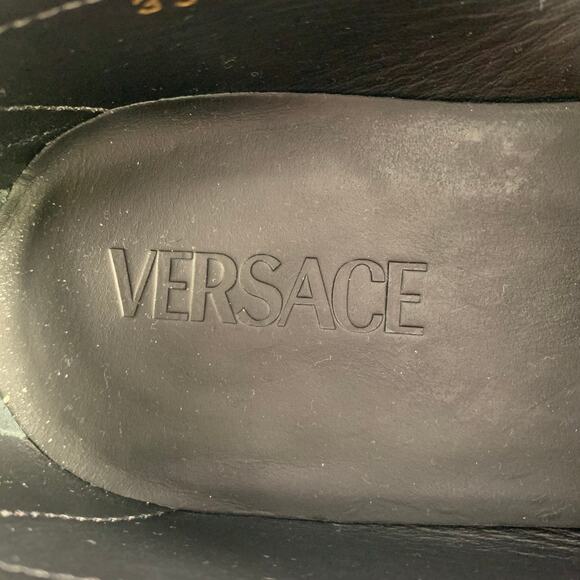 VERSACE Size 9 White Gold Leather Logo Moccasin Flats - Picture 8 of 10